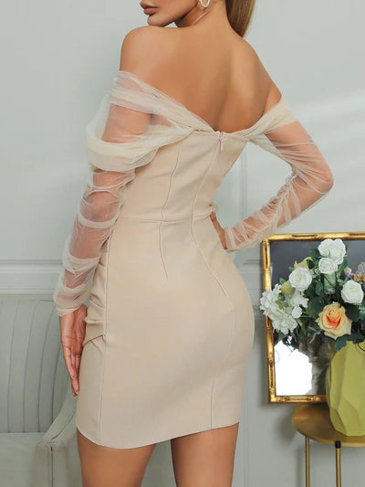 Vestido de fiesta de manga larga sin tirantes